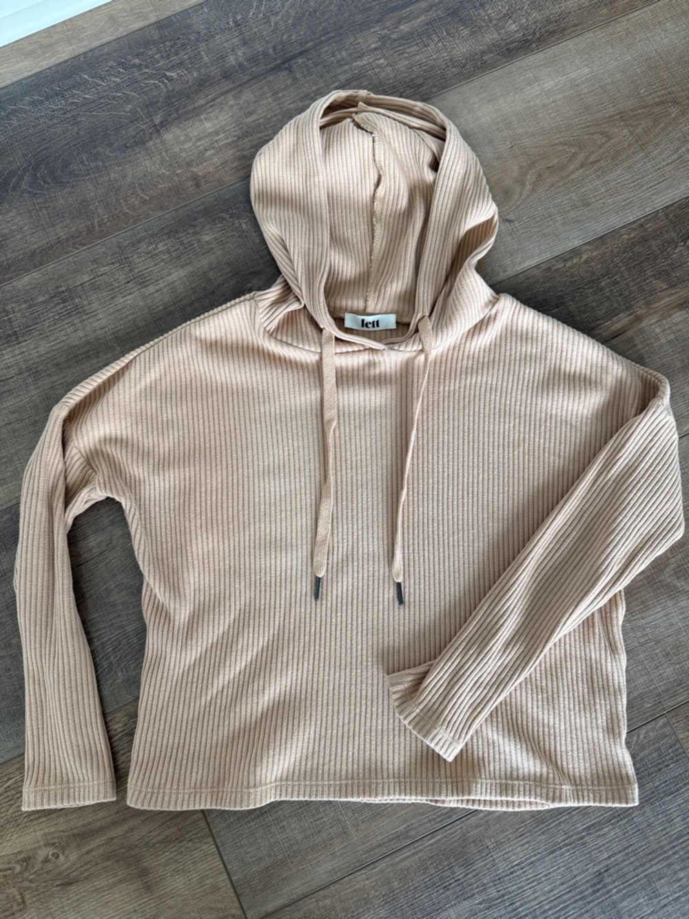 Lett Ribbed Hoodie in Beige